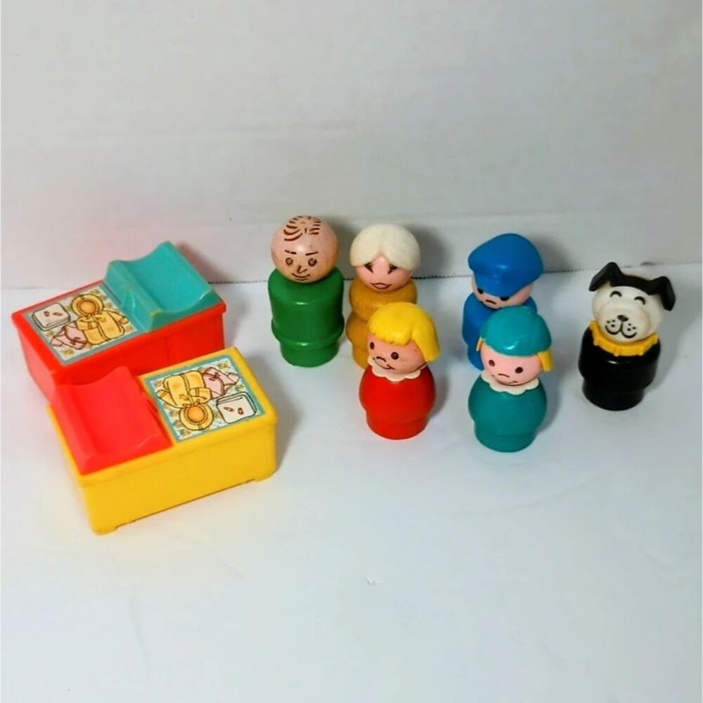 Vintage Little People Mix Wood and Plastic Characters Dog Baby Furniture